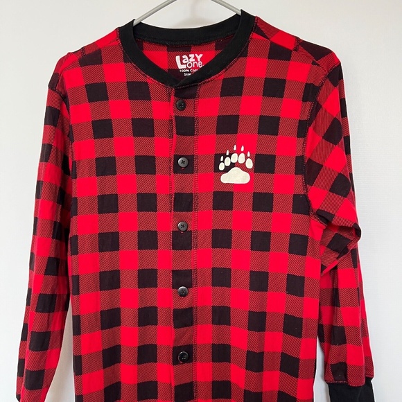 Lazy One Adult Long John Pajamas Buffalo Print Bear Cheeks Size XS Cotton - Picture 2 of 6